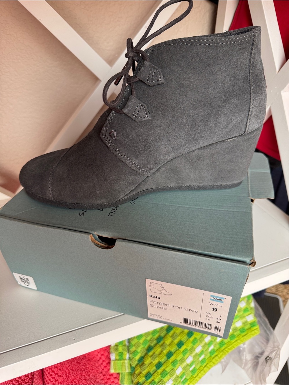 Toms Iron Grey Suede Wedge Ankle Boot